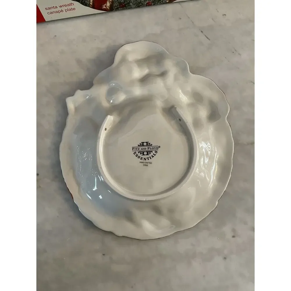 Fitz and Floyd Santa Wreath Canape Plate Appetizer Christmas Holiday Party Ho Ho